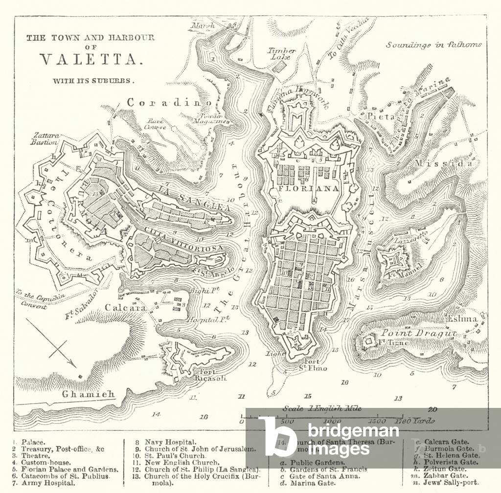The Town and Harbour of Valetta with its Suburbs (engraving)