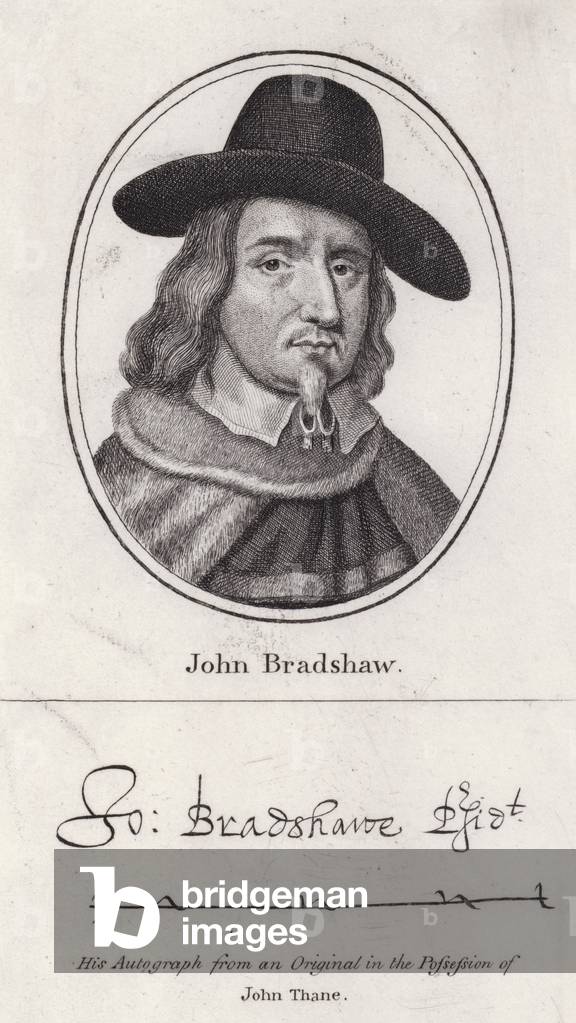 John Bradshaw, English judge who was President of the High Court of Justice for the trial of King Charles I in 1649 (engraving)