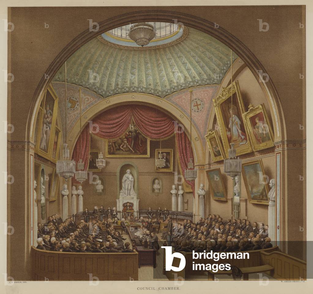 Council Chamber, Guildhall, City of London (colour litho)