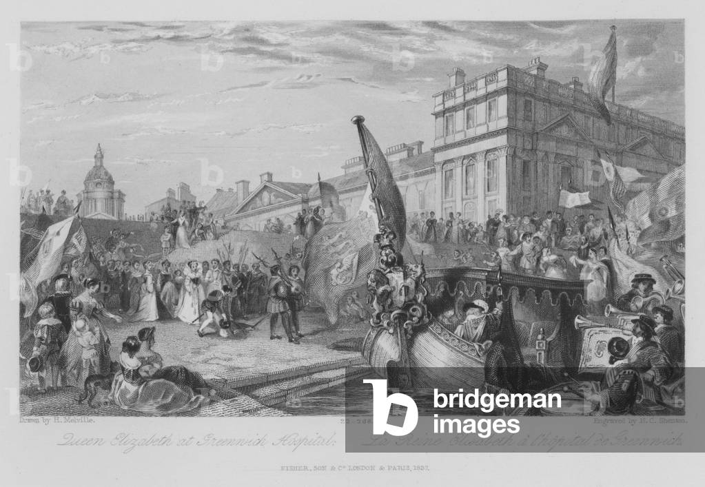 Queen Elizabeth at Greenwich Hospital (engraving)