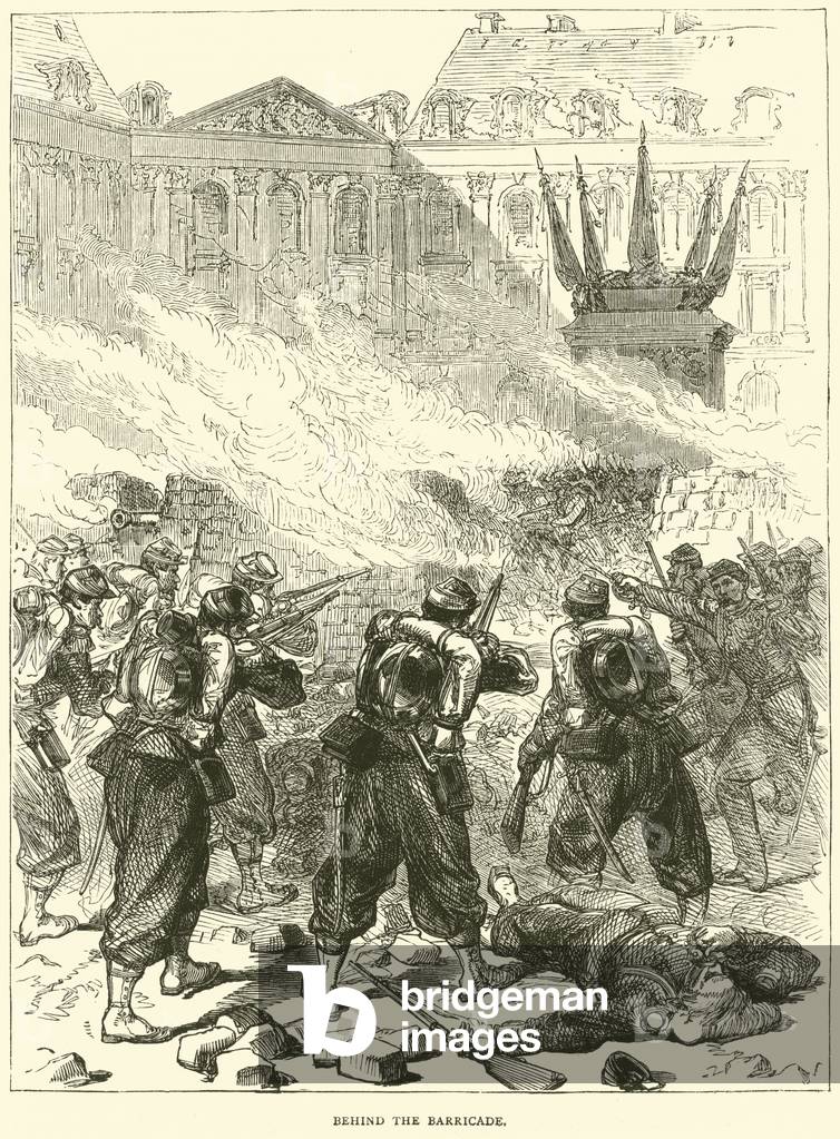 Behind the barricade, April 1871 (engraving)