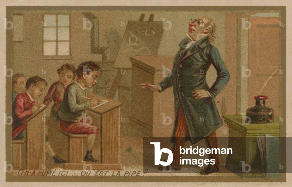 Someone has been smoking here. Where is the pipe? (chromolitho)