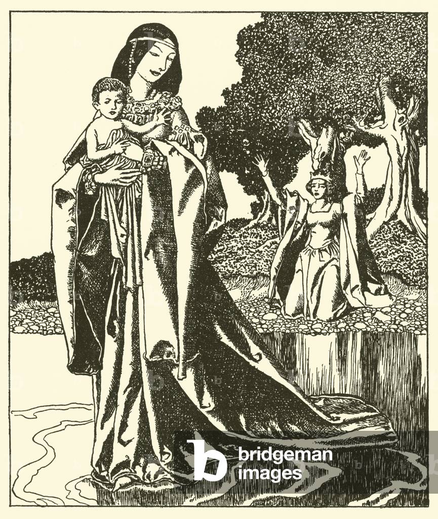 The Lady Nymue beareth away Launcelot into the Lake (litho)