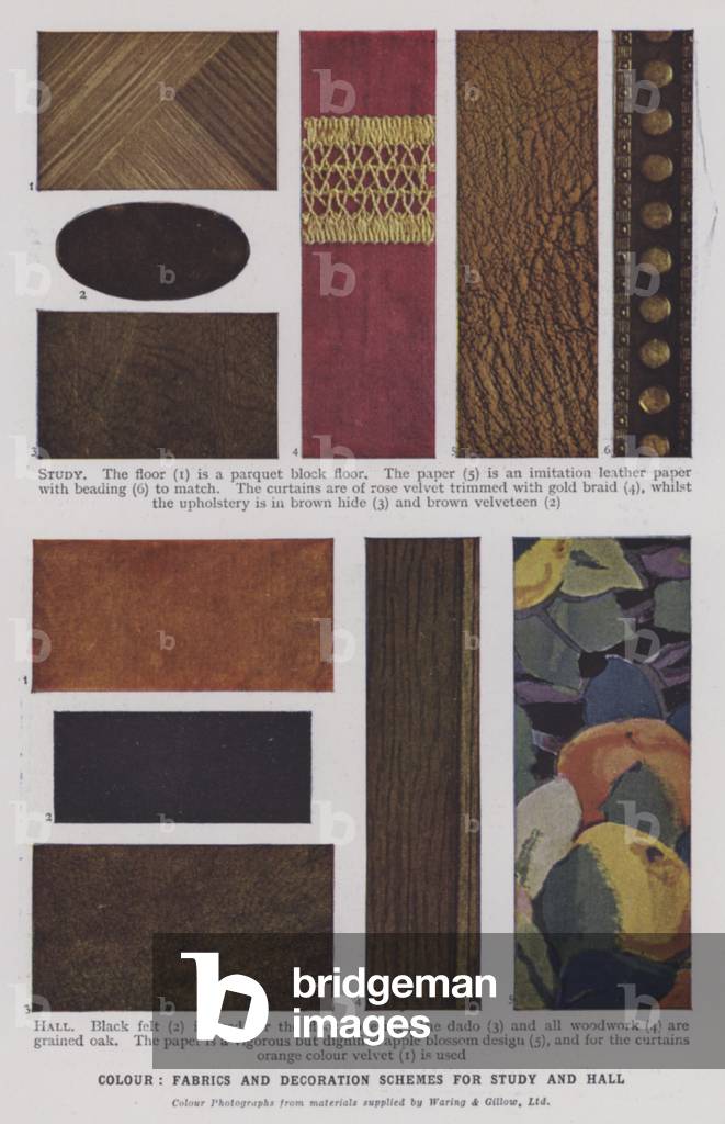 Colour, fabrics and decoration schemes for study and hall (colour photo)