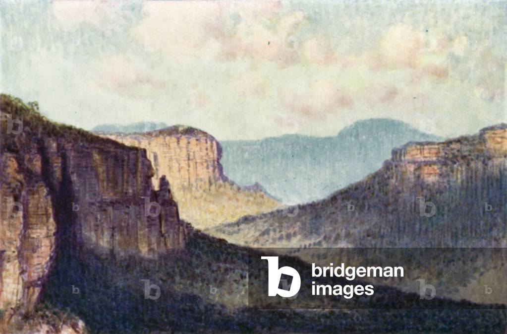 The barrier of the Blue Mountains (colour litho)