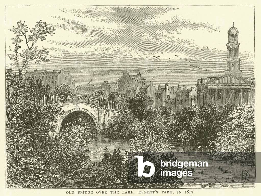 Old Bridge over the Lake, Regent's Park, in 1817 (engraving)