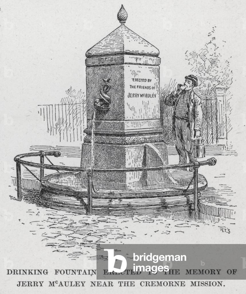 Drinking Fountain erected to the Memory of Jerry McAuley near the Cremorne Mission (litho)