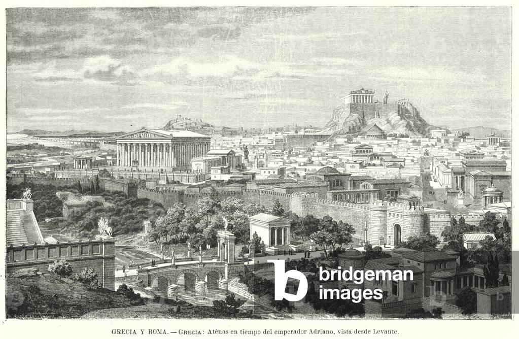 Athens, Greece, during the reign of the Roman Emperor Hadrian, 2nd Century (litho)