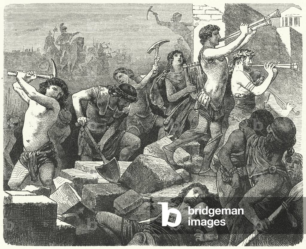 Lysander orders the walls of Athen to be torn down (engraving)