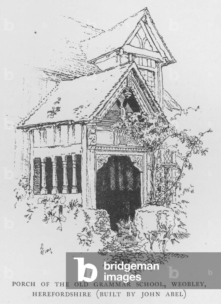 Porch of the Old Grammar School, Weobley, Herefordshire, built by John Abel (litho)