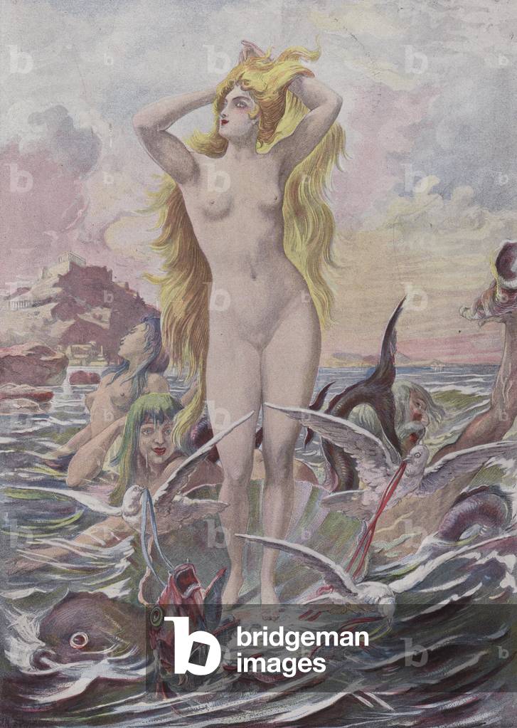 Venus Anadyomene (colour litho)