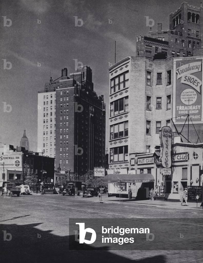 Manhattan: Heart of Greenwich Village, Greenwich Avenue and Sheridan Square (b/w photo)
