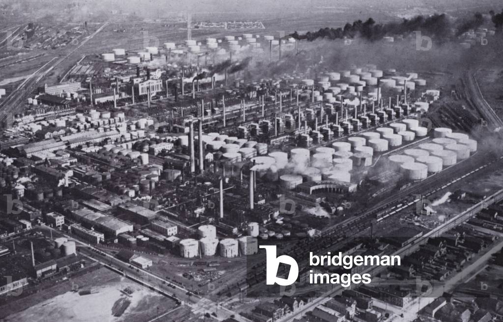 Chicago: A Neighboring Oil Refinery from the Air (b/w photo)