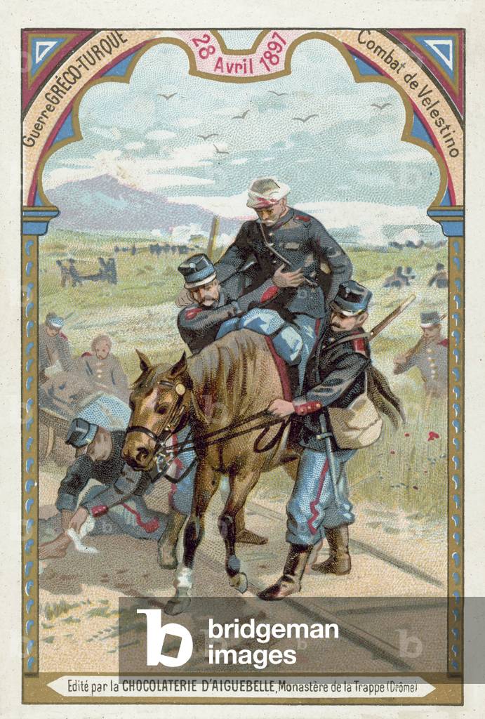 Battle of Velestino, Greco-Yurkish War, 28 April 1897 (chromolitho)