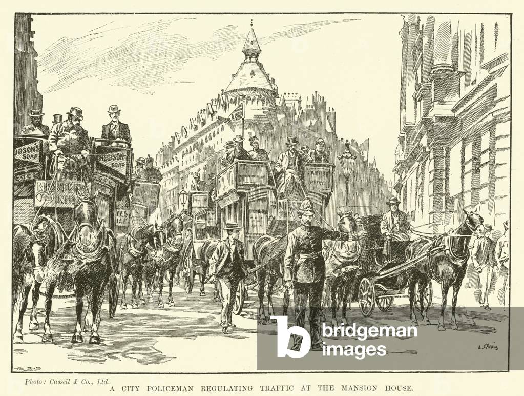 A city policeman regulating traffic at the Mansion House (engraving)