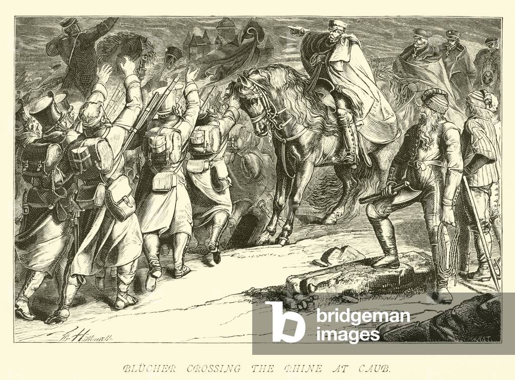 Blucher crossing the Rhine at Caub (engraving)
