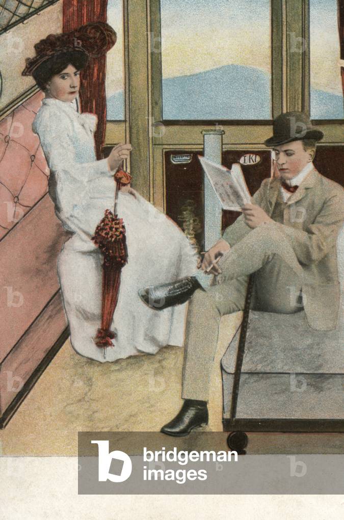 Couple in a train carriage (colour photo)