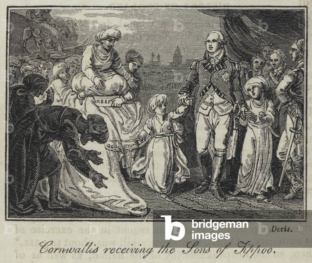 Cornwallis receiving the Sons of Tippoo (engraving)
