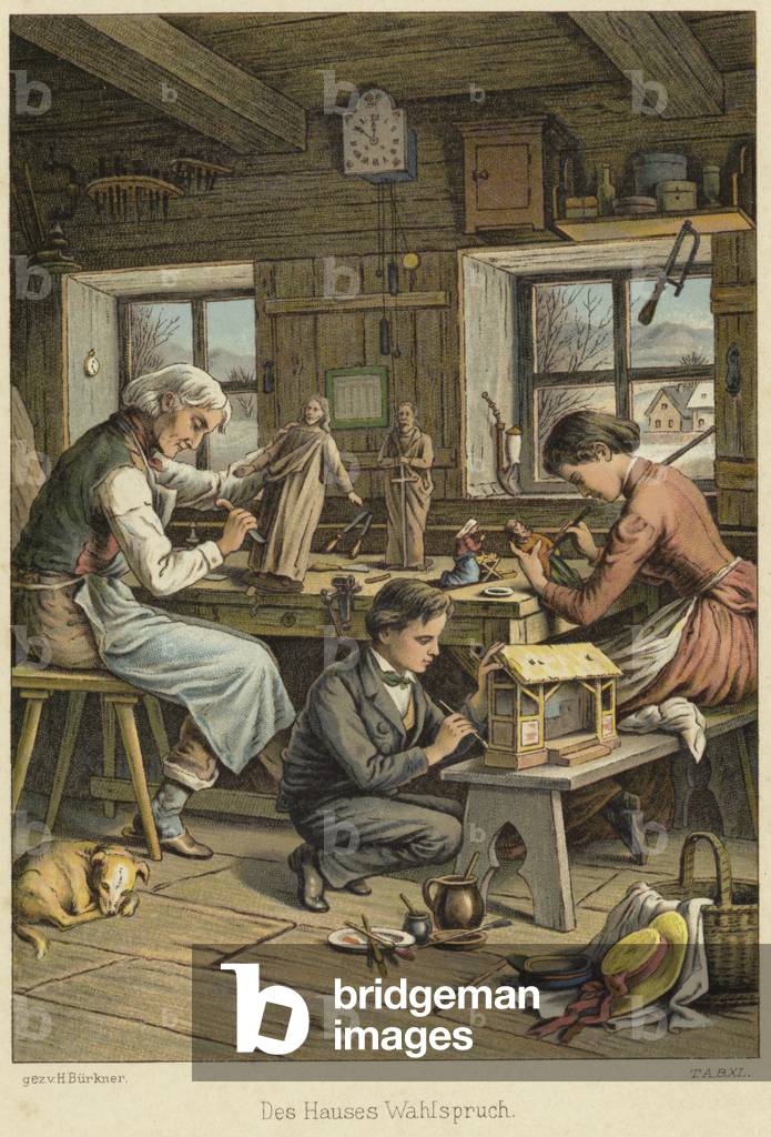 A crafsman's workshop (colour litho)