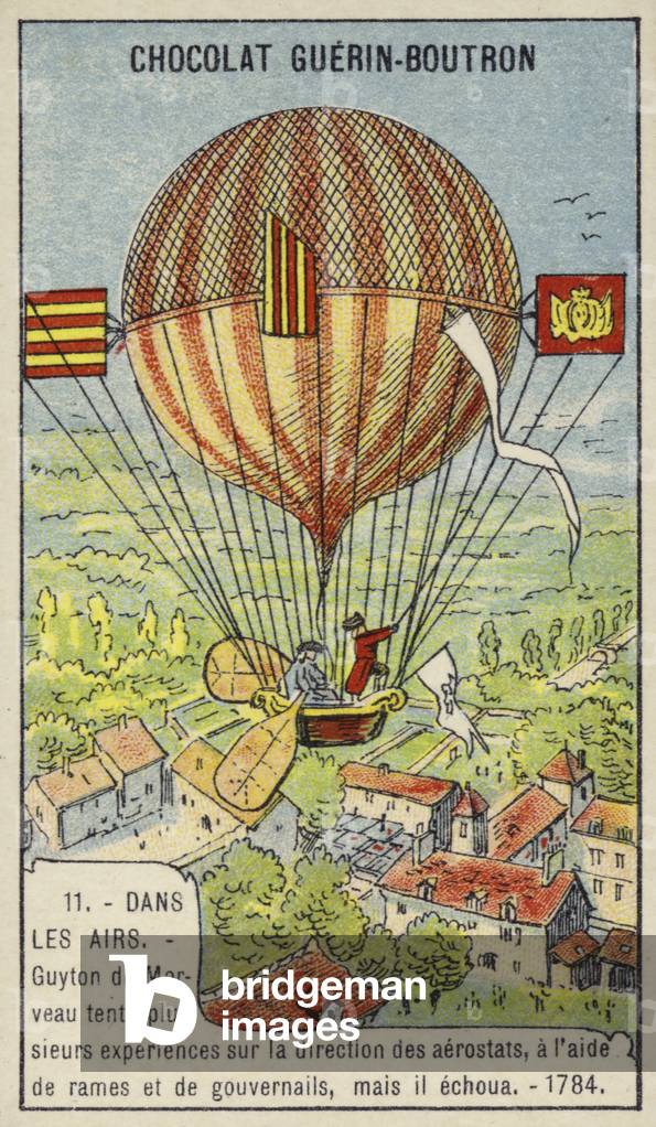 Failed attempt by Guyton de Morveau to steer a balloon, 1784 (chromolitho)
