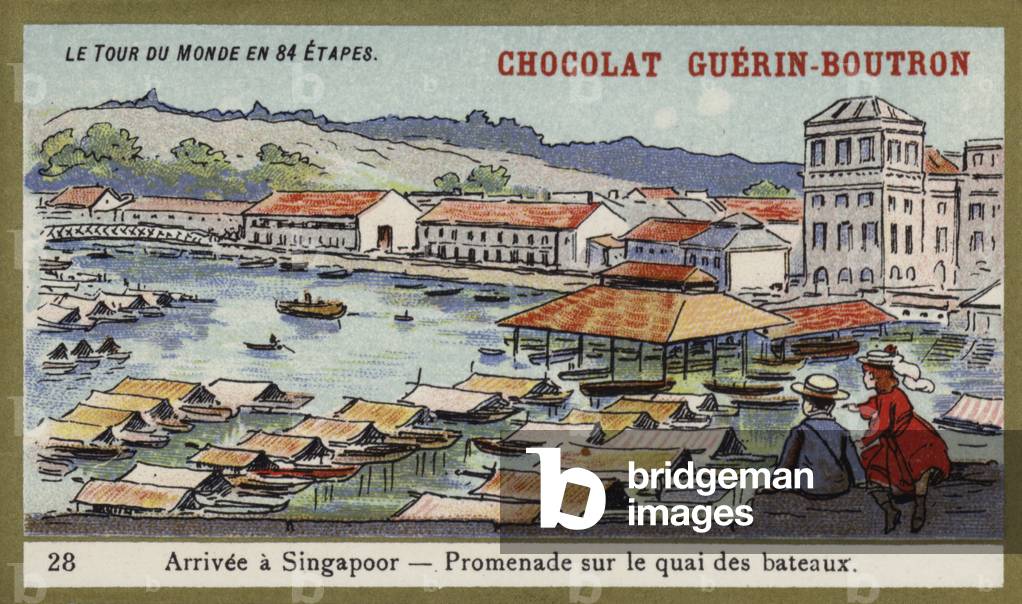 Arrival at Singapore - a walk along the quay (chromolitho)