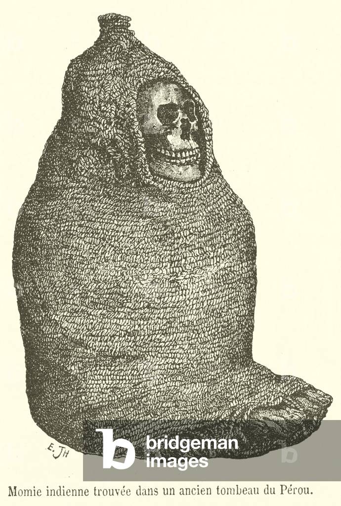 Momie indienne trouvee dans un ancien tombeau du Perou (engraving)
