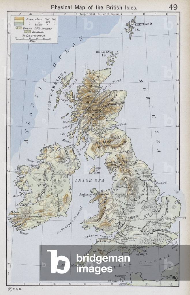 Physical Map of the British Isles (colour litho)