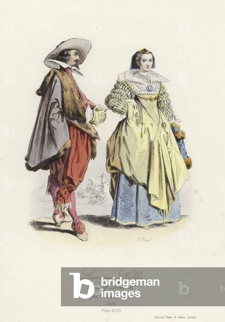 Lorraine nobles of the time of Louis XIII of France (coloured engraving)