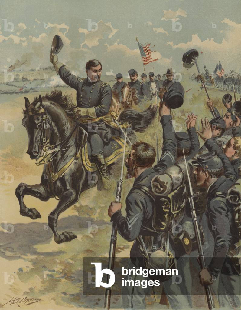 General McClellan at the Battle of Antietam, Maryland, American Civil War, 17 September 1862 (chromolitho)