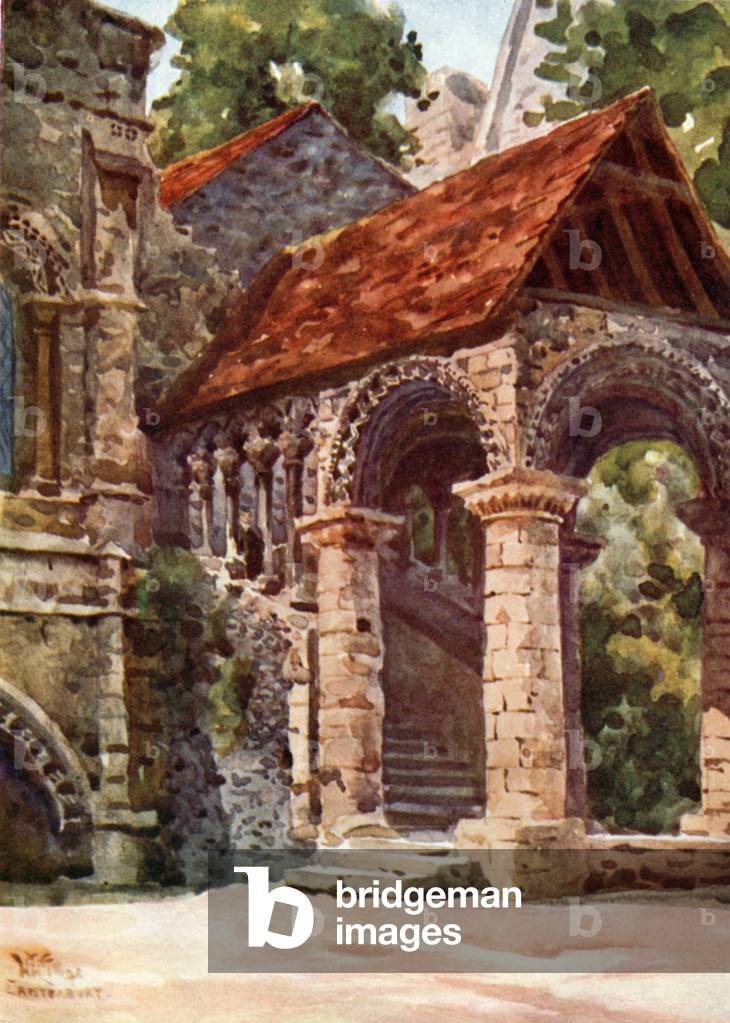 Canterbury, the Norman Stairway (colour litho)