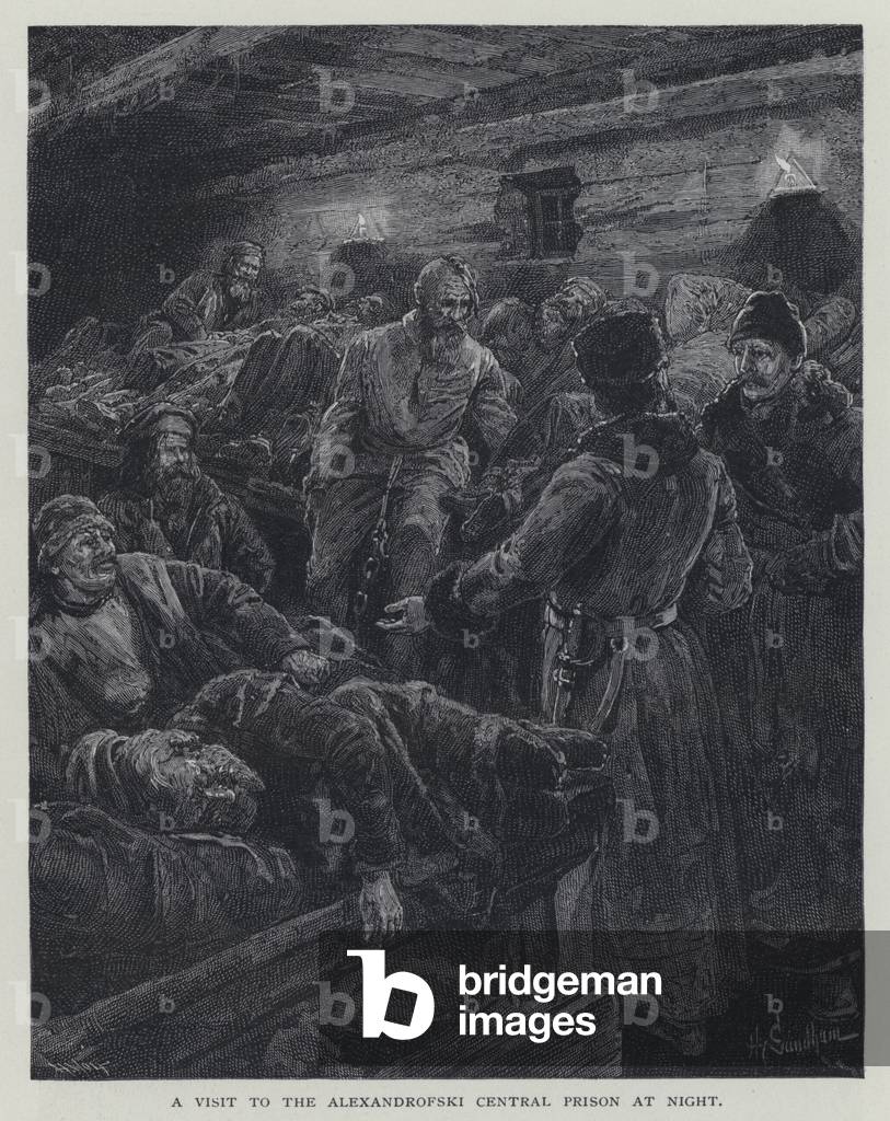 A visit to the Alexandrofski Central Prison at Night (litho)