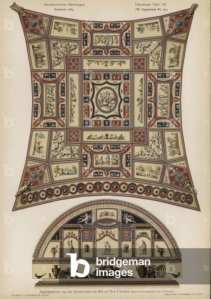 Painted vault of a Roman tomb on the Via Latina, Rome (colour litho)