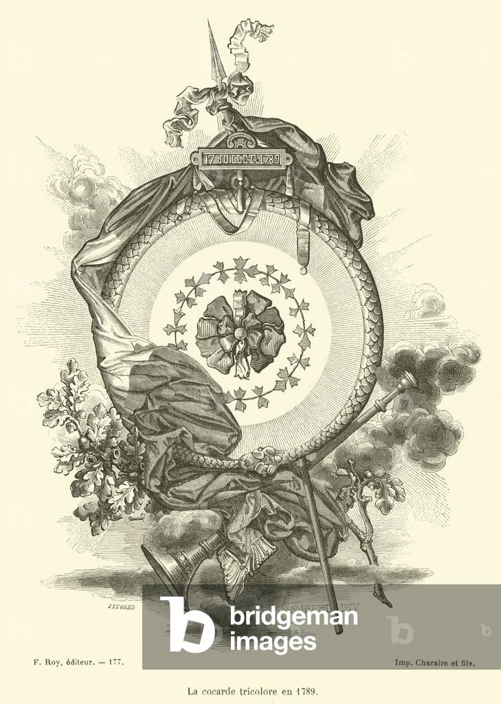 La cocarde tricolore en 1789 (engraving)