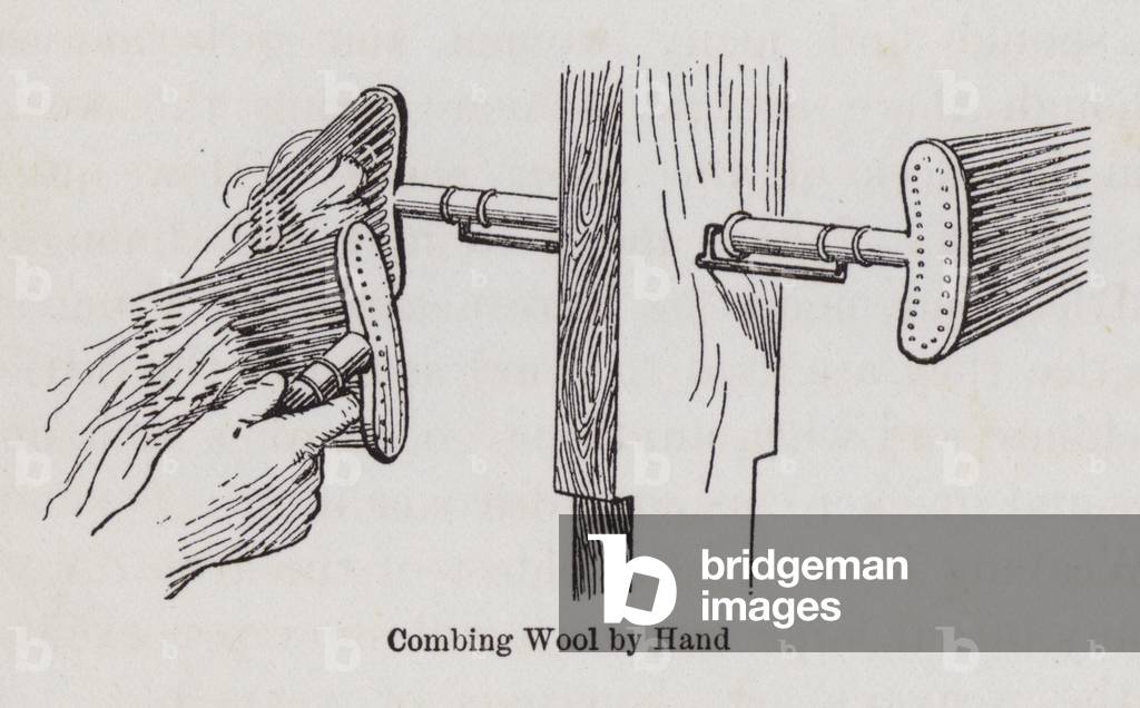 Combing wool by hand (litho)