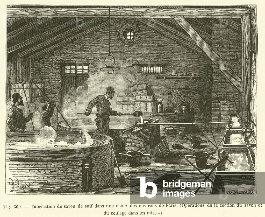 Fabrication du savon de suif dans une usine des environs de Paris, Operations de la coction  (engraving)