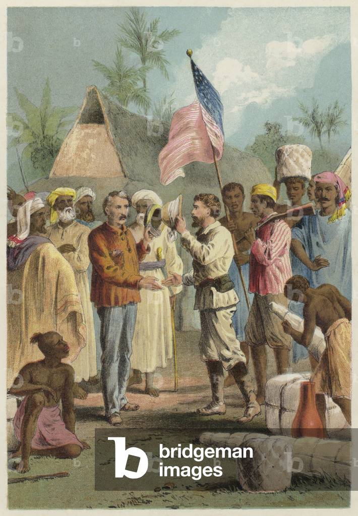 The meeting of Henry Morton Stanley and David Livingstone (chromolitho)