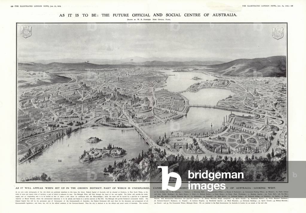 View of Canberra, proposed federal capital of Australia, 1913 (litho)