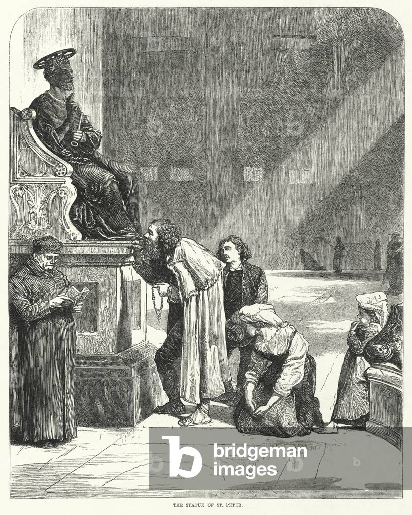 Vatican, St Peters, kissing the toes of the statue of St Peter (engraving)