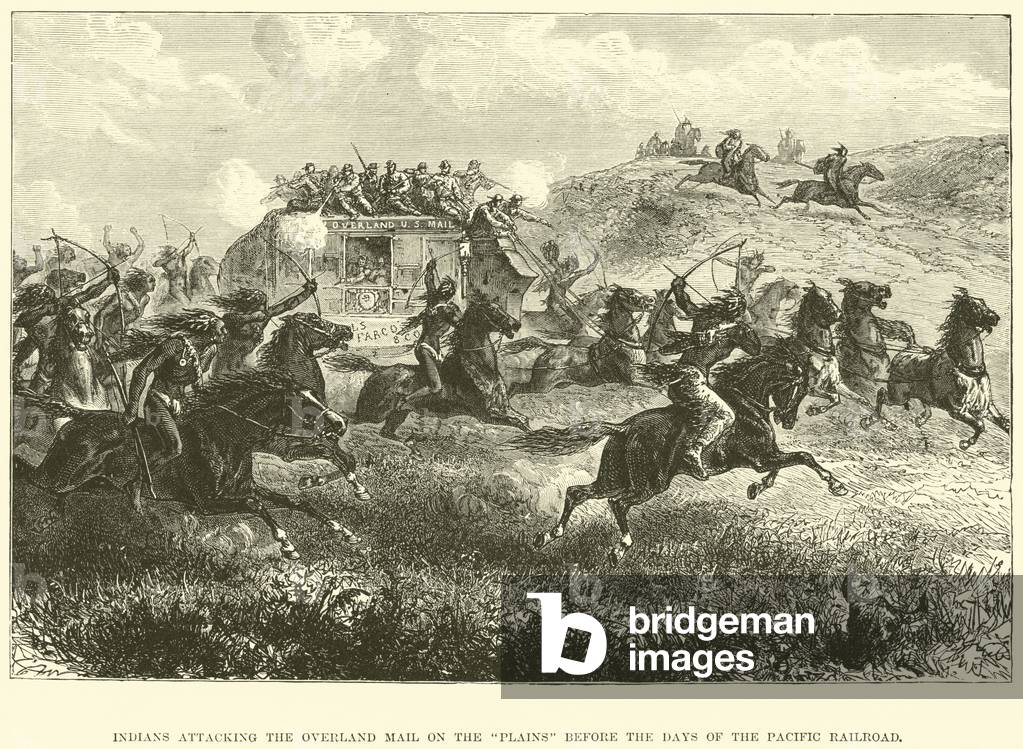 Indians attacking the Overland Mail on the 