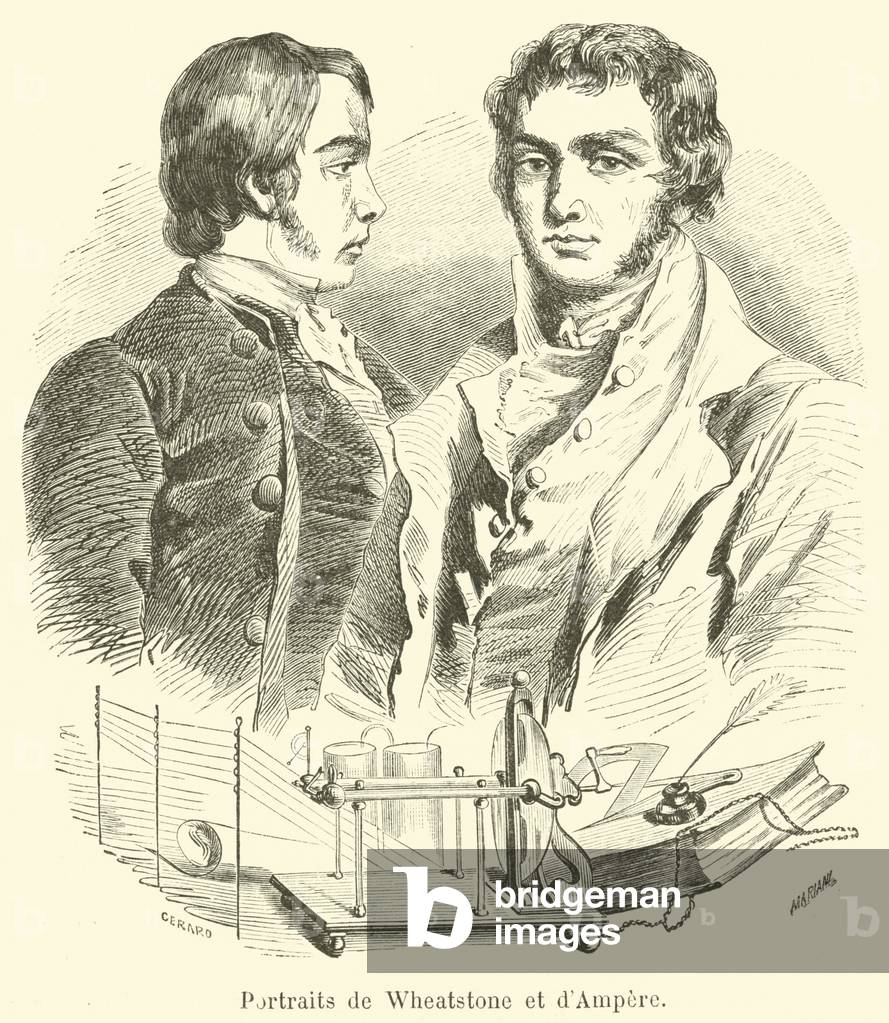 Portraits de Wheatstone et d'Ampere (engraving)