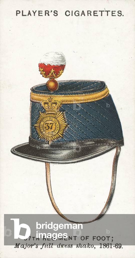 Military Head-Dress, 37th Regiment of Foot, Major's full dress shako, 1861-69 (chromolitho)