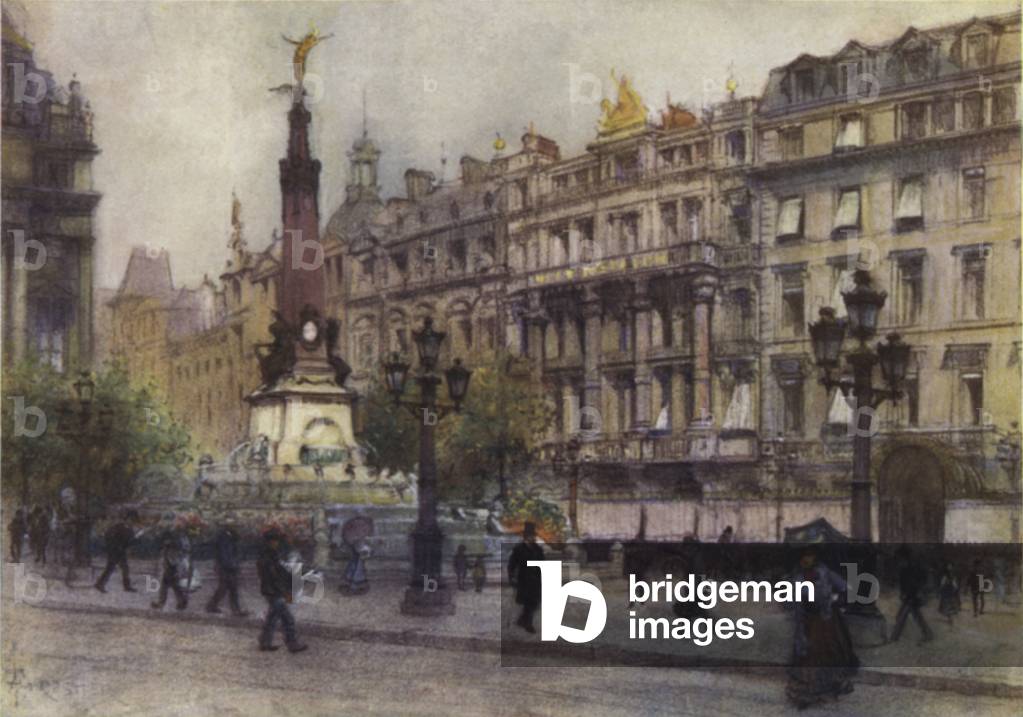 Place de Brouckere, Brussels (colour litho)