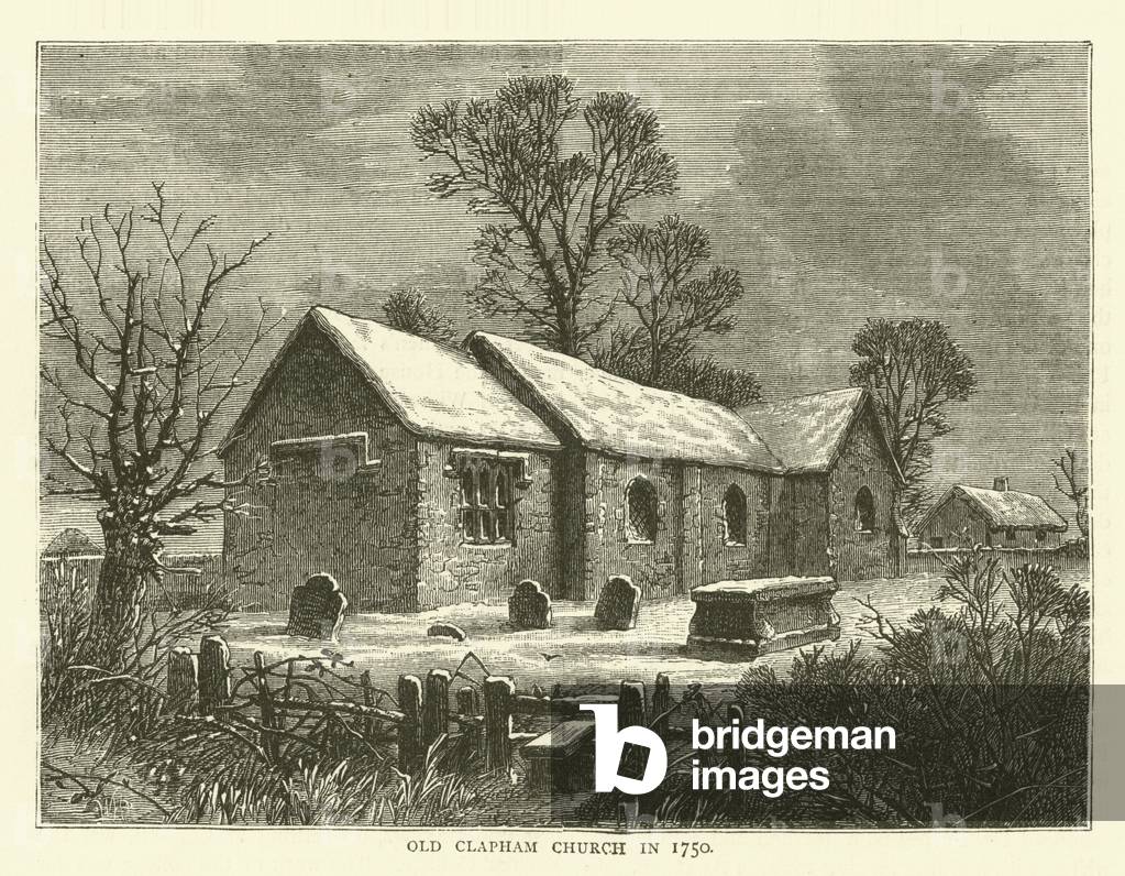 Old Clapham Church in 1750 (engraving)