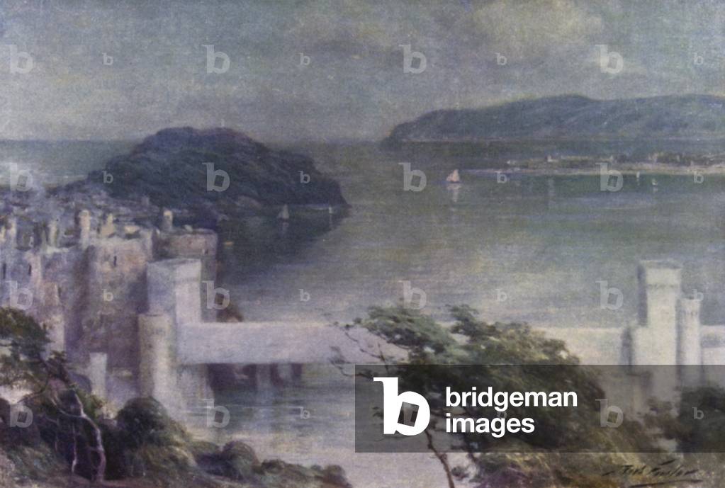 Conway from Benarth, Early Morning (colour litho)