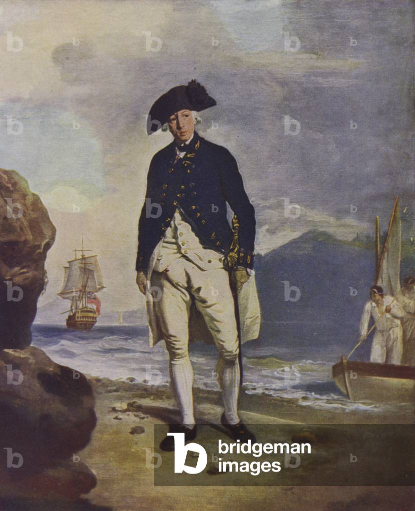 Arthur Phillip, British naval officer who founded the penal settlement in Australia that grew to become the city of Sydney (colour litho)