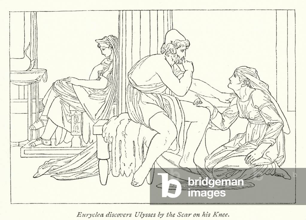 Euryclea discovers Ulysses by the Scar on his Knee (litho)