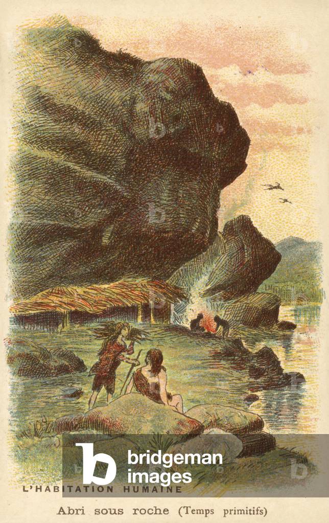 Prehistoric rock shelter (chromolitho)