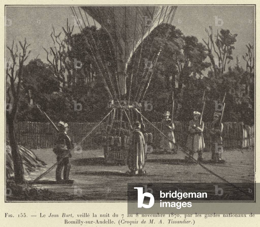 Le Jean Bart, veille la nuit du 7 au 8 novembre 1870, par les gardes nationaux de Romilly-sur-Andelle, (Croquis de M A Tissandier) (engraving)