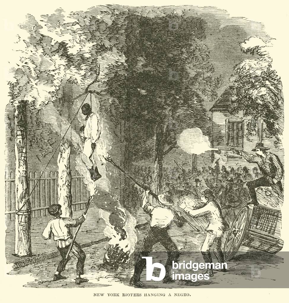 New York rioters hanging a Negro, July 1863 (engraving)