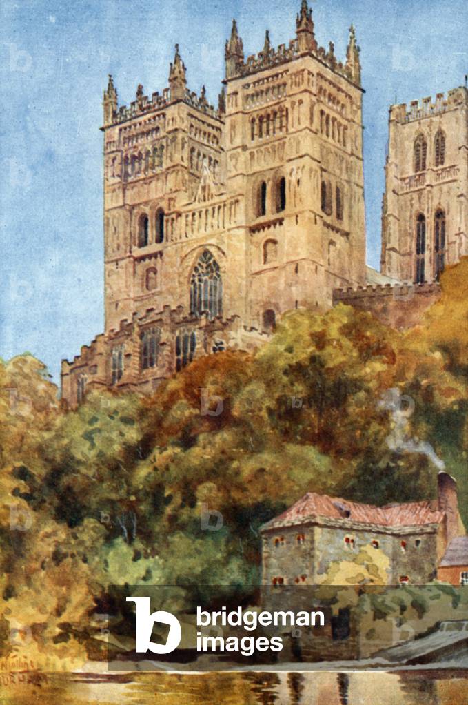 Durham, the Western Towers (colour litho)